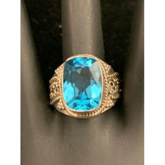 Unbranded Jewelry - Vintage Sterling Silver Aqua Blue Quartz Cocktail Ring Size 7 1/2 (R119)